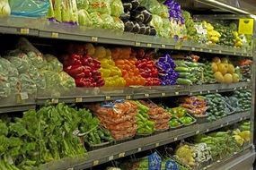 racks with vegetables in the supermarket