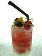 multilayer jelly in a glass with fruits