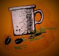 drawing of coffee beans and mug