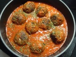 Tasty albondigas meat balls in the tomato sauce