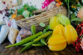 Colorful fresh tasty fruits and vegetables