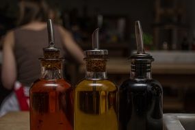 bottled grape vinegar and olive oil