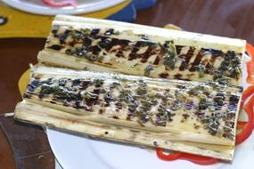 grilled palm tree leaf dish