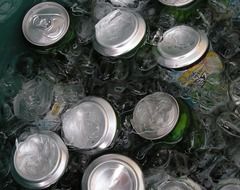 drinks in tin cans in ice