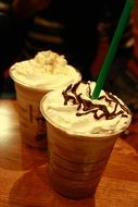 glass with coffee and whipped cream