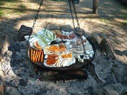 barbecue area summer outdoor fireplace