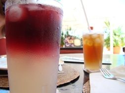 fruit cocktails with ice in the restaurant