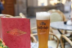 a glass of Leipzig beer in a cafe