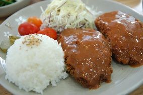 cutlets and rice with vegetables in Seoul