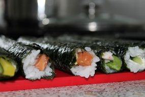 colorful sushi roll close-up