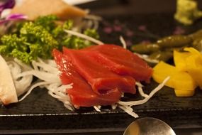 dainty fresh tuna fish close-up on blurred background