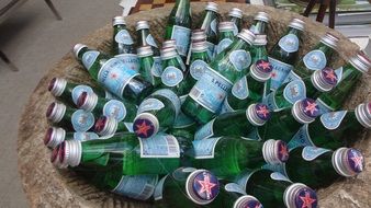 mineral water bottles in a basket