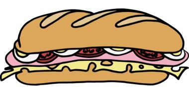 Drawing sandwich with sausage and greens