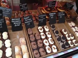 chocolate cakes in a cafe in London