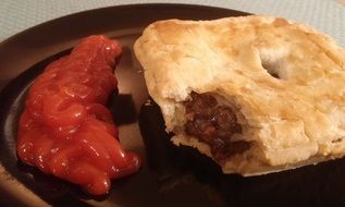 meat pie and ketchup