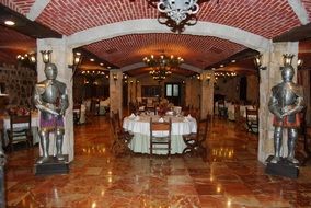 iron knights in the restaurant hall