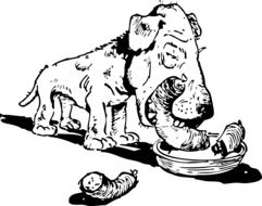 Dog is eating from the dog bowl clipart