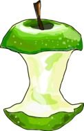 bitten green apple, illustration