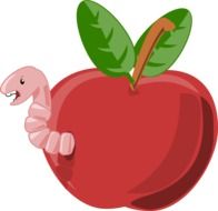 apple red with worm drawing