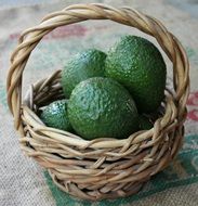 small basket with green avocados