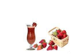 cocktail and strawberries in a basket