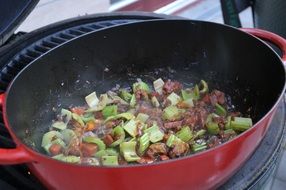 Grilling vegetables in the cast iron pan