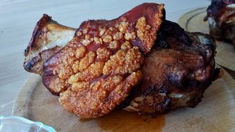 fried pork leg on the board