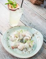 seafood lunch with the drink