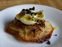 fried caviar and quail eggs