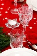 glasses on the christmas tablecloth