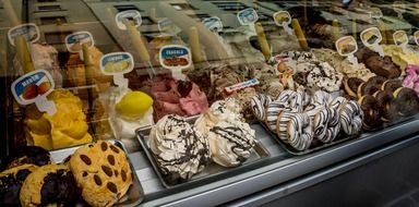 showcase in a pastry shop in Italy