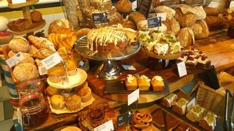 Variety of desserts on the shop counter