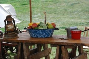 kerasin lantern and fruit basket on the table