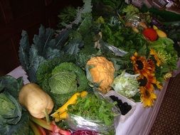 various vegetables on table in darkness