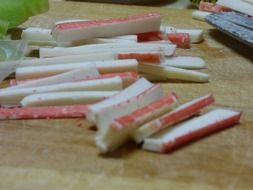 chopped crab sticks on the table