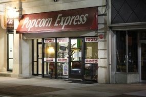 entrance popcorn express store night view