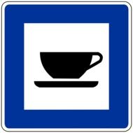 traffic road sign of nearby cafe