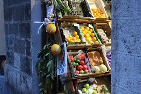 Different varities of fruits and vegetables in the market in Italy