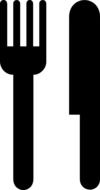 black fork and knife silhouettes at white background