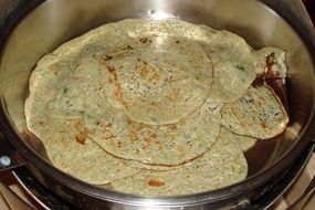 Pancakes in a metal pan