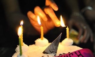 candles on a birthday cake close up