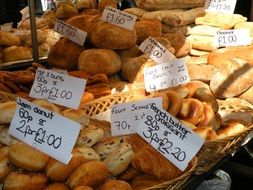 A lot of different bread in a market