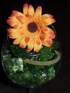 green fruit jelly in a glass with flower