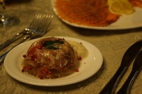 aspic, meat jelly on plate