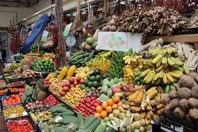 exotic fruits and vegetables on the market, Portugal, madeira, funchal