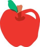 drawing of red apple with stem and leaf