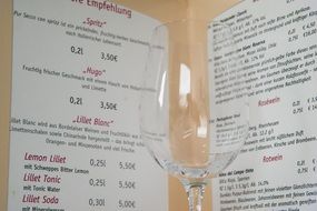 wine glass and beverage list