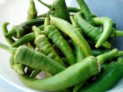 Green chilli peppers in a plate