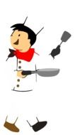 drawing of a cook with a frying pan in his hands