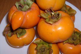 persimmons on a white plate close up